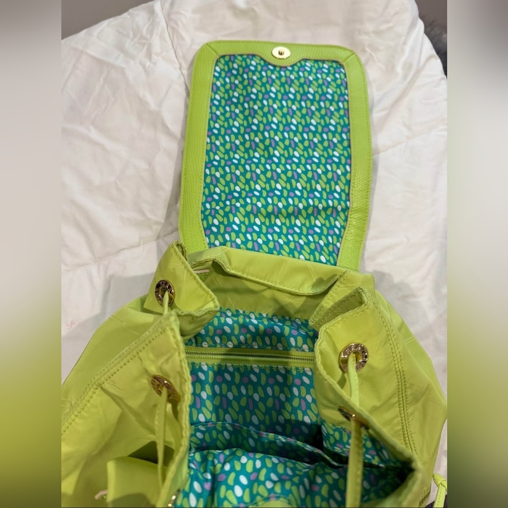 VERA BRADLEY Preppy Poly Drawstring Backpack- Citrine Faux Leather Trim - Picture 4 of 12